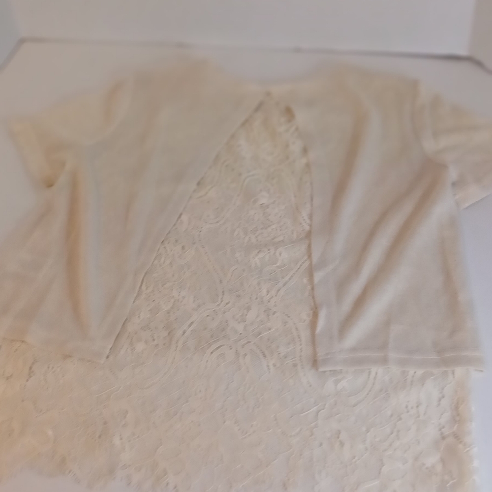 Chocolate USA Women's Small Off White Lace With Sweater Over Top,‎ Split Up Back - Picture 7 of 8